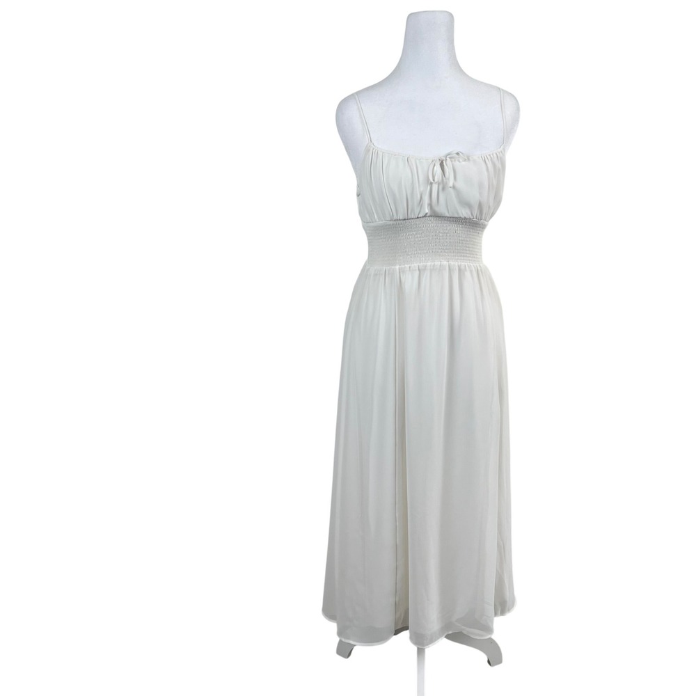 Wilfred Aritzia White Smocked Midi Dress Slit Cottagecore Romantic Small